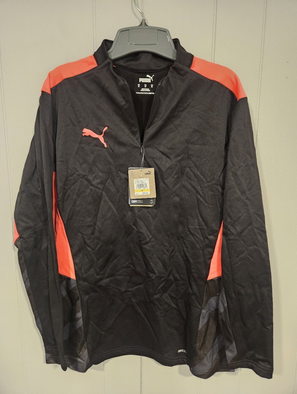 Puma Individual Cup Men Medium 1/4 Zip Soccer Pullover Training Jacket Black NWT